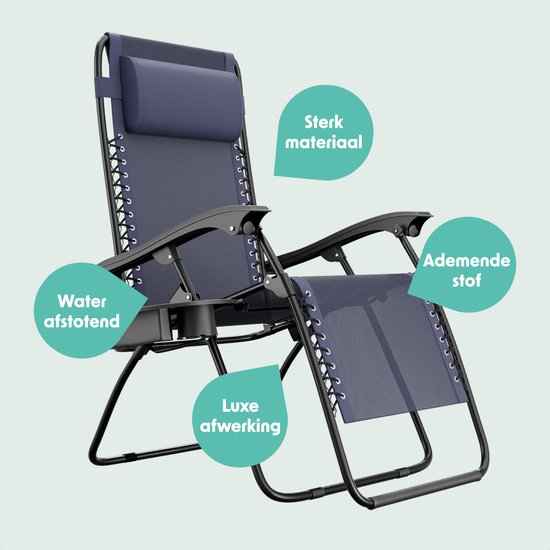 LifeGoods Opvouwbare Tuinstoel - Ligstoel Tuin - 30°-90° Verstelbaar - Metaal - Blauw van LifeGoods — afbeelding 5