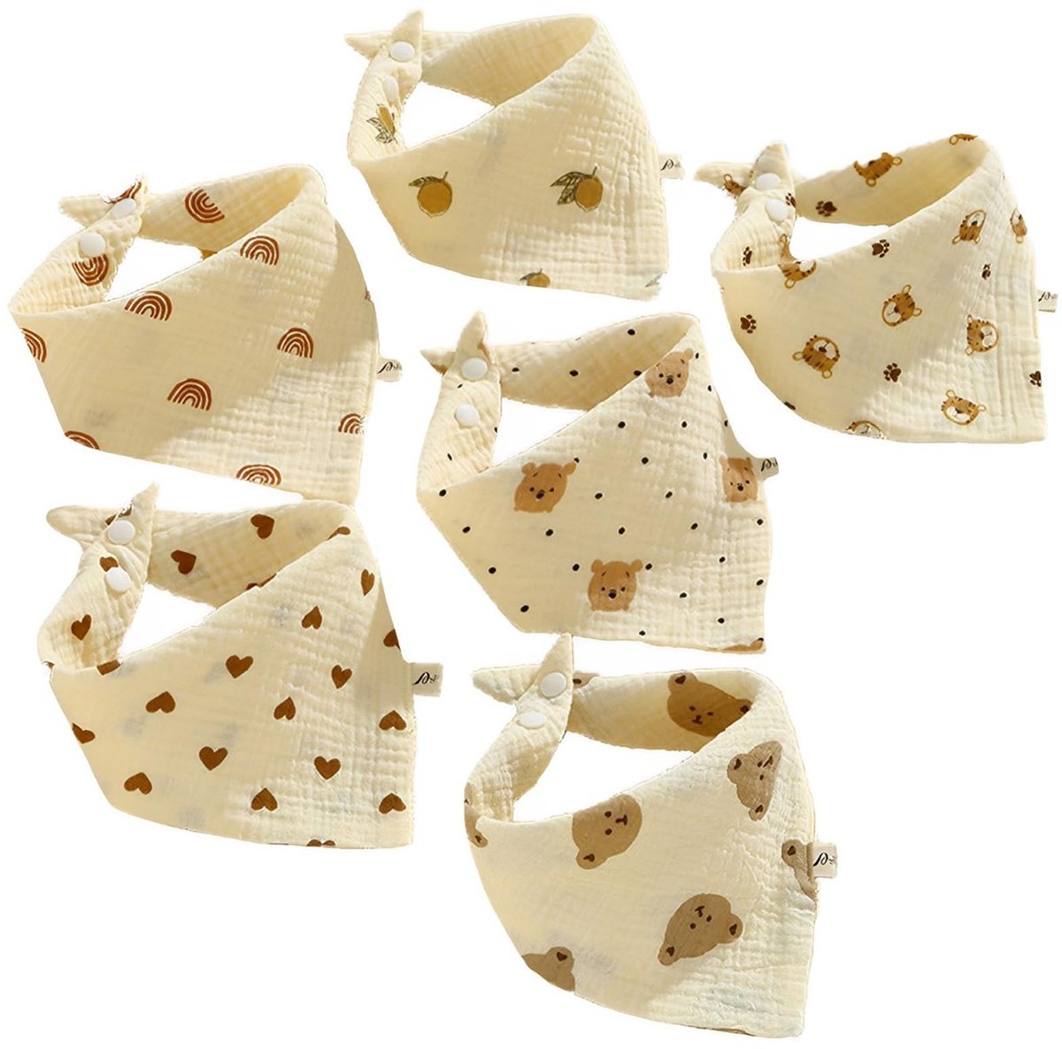 Image of 6-pack baby slabbetjes driehoekige sjaal baby bandana boerendoeken mousseline verstelbare slabbetjes voor jongens en meisjes absorberende kwijl slabbetjes