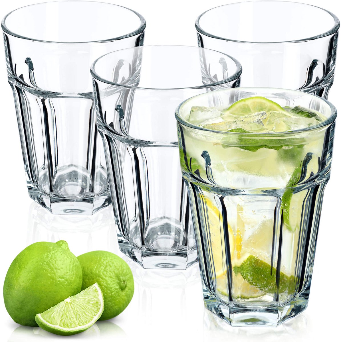KADAX Drankglazen, vaatwasmachinebestendige longdrinkglazen van neutrum calciumglas, stapelbare cocktailglazen, waterglazen, koffieglazen, theeglazen (amelie, 365 ml, 4 stuks)