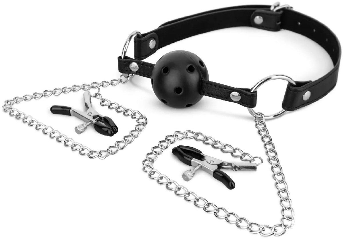 Tepelklemmen - Ball gag - Zilver zwart