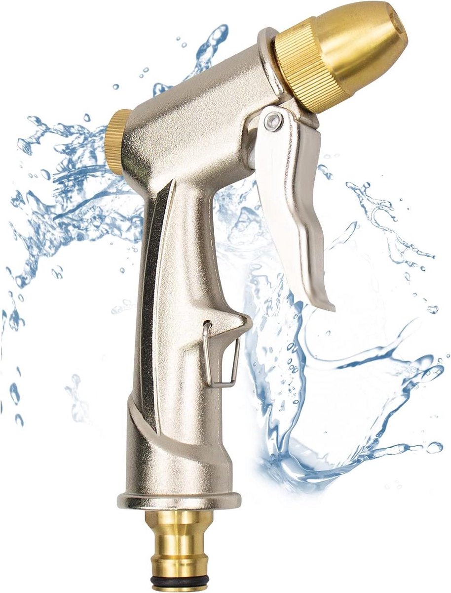 Allecto Plus - Tuinhanddouche met verstelbare waterstroom en verschillende straalsoorten - Hogedruk tuinspuitpistool van metaal/messing - Duurzaam en robuust - Tuinaccessoires voor efficiënt water geven