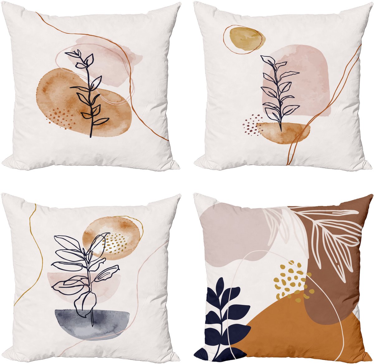 New Bed Minimalistisch Moderne Lijnkunst Takken Kussenhoes met sierkussen, 4-pack, modern accent, dubbelzijdig digitaal bedrukt, 50 cm x 50 cmm Roos Umber en Indigo