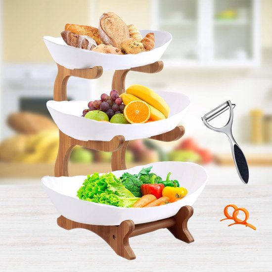 Fruitrek Bamboe Fruitmand 2 Verdiepingen - Afneembare Fruitetagère Hout