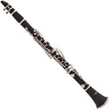 Zwarte klarinet van Gear4music met zilveren kleppen en ringen.