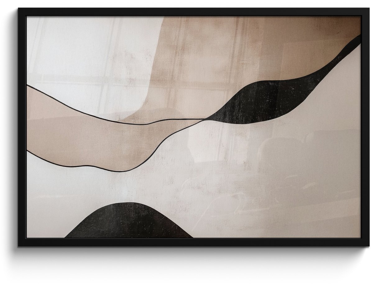 FrameYourWall Poster in lijst - Fotolijst 90x60 cm - Posters - Contourlijnen - Abstracte landschap - Posterlijst zwart - Decoratie - Wanddecoratie woonkamer - Muurdecoratie slaapkamer