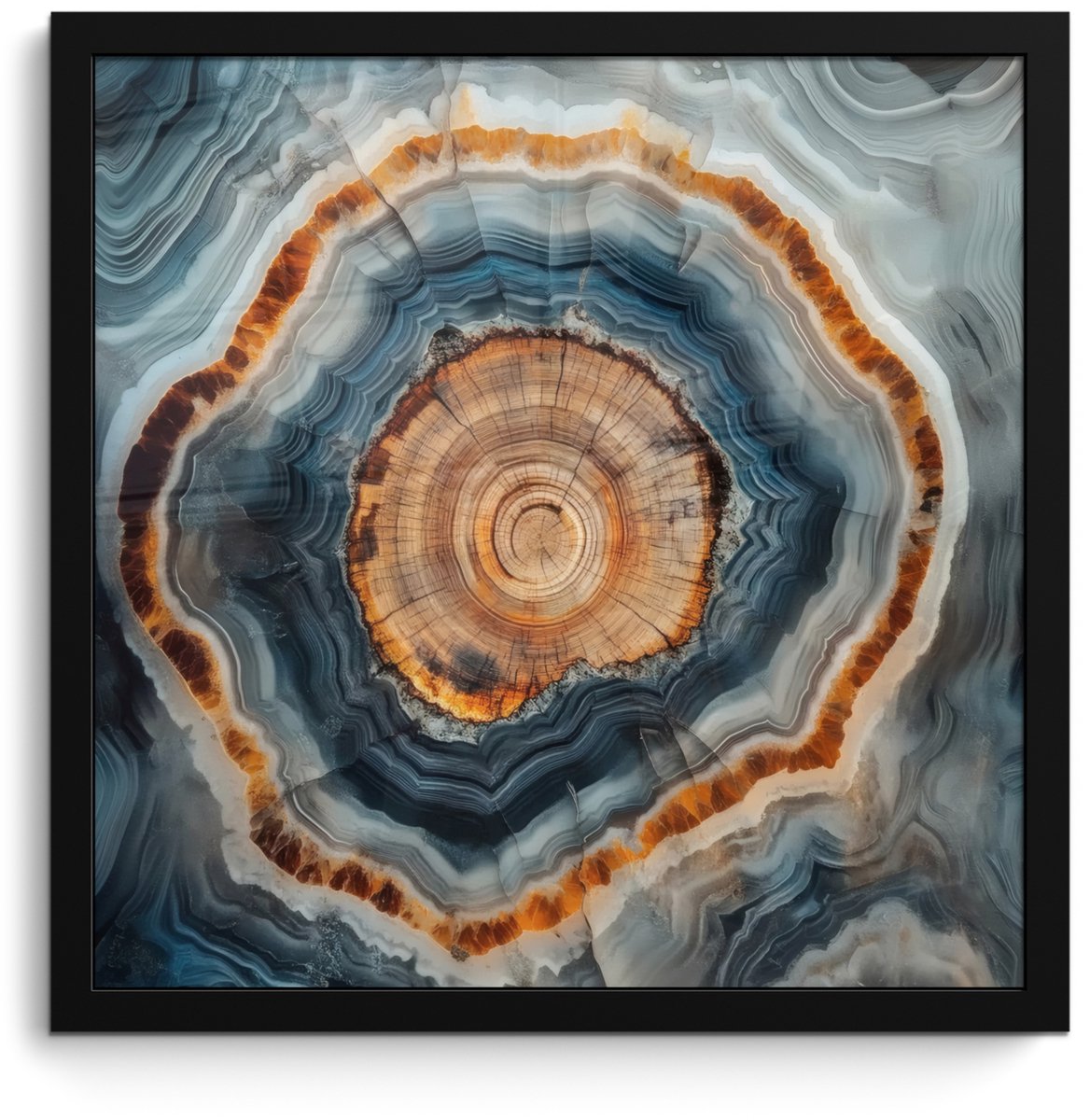 FrameYourWall Poster in lijst - Fotolijst 40x40 cm - Posters - Cirkel - Ringen - Steen - Tinten - Posterlijst zwart - Decoratie - Wanddecoratie woonkamer - Muurdecoratie slaapkamer