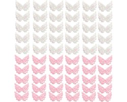 ZAHD 60 stuks kleine engelenvleugels voor handwerk, geborduurde patches om op te strijken, engelenvleugels, mini-vleugels, pailletten, applicatie voor kleding, decoratie, kleding, ornament (wit, roze)