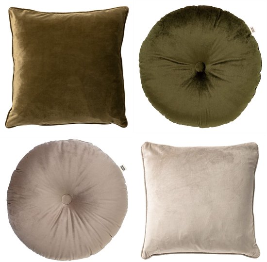 Foto: Dutch decor kussenset 4 delig velvet shapes 45x45 cm en 40 cm inclusief binnenkussens groen beige met ritssluiting decoratie kussens comfortabele kussentjes voor op de bank
