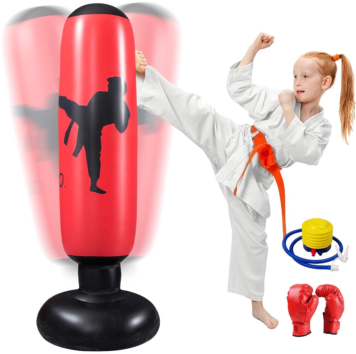 Ibenzoa® Opblaasbare staande bokszak voor kinderen met handschoenen en pomp