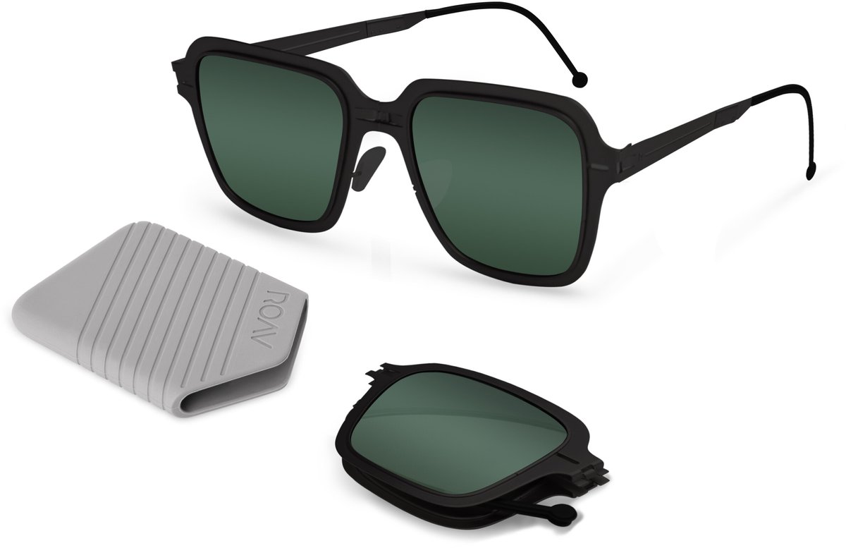 ROAV BRONSON - Opvouwbare zonnebril – Polariserend UV400 - Matte Black - Pink Mirror glazen