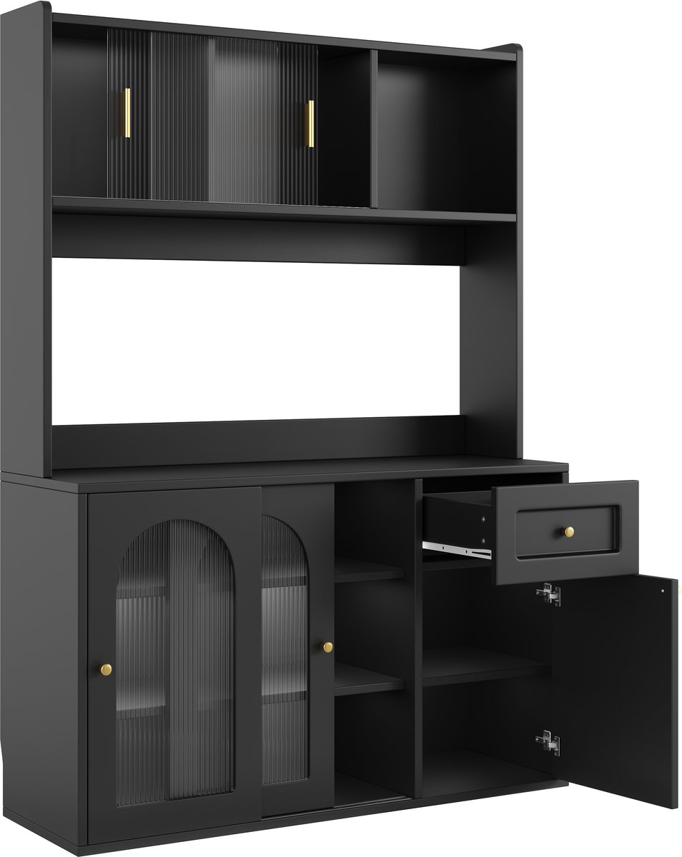 Moderne hoge kast, keukenkast met slimme ledverlichting, hoge kasten