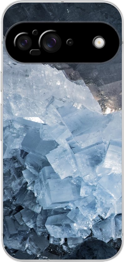 Coque de téléphone compatible avec Google Pixel 9 - Natuursteen - Cristal - Blauw - Coque en Siliconen