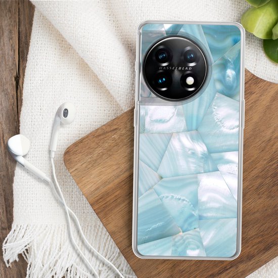 Coque de téléphone compatible avec OnePlus 11 - Natuursteen - Blauw - Nacre - Coque en Siliconen