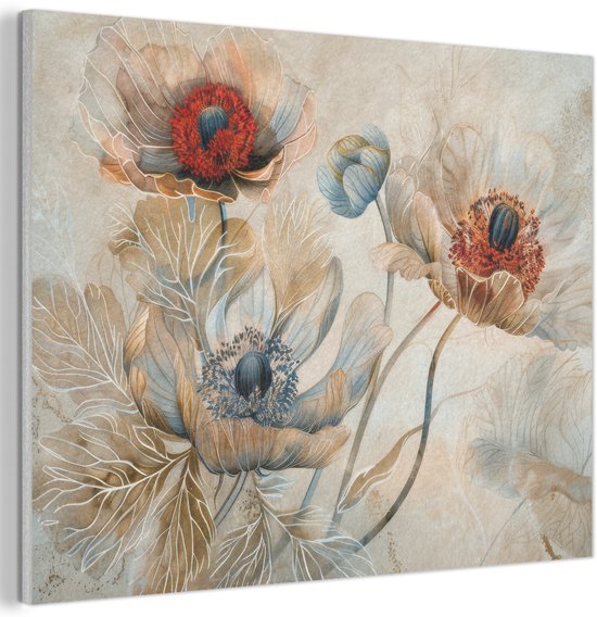Panneau mural acoustique 100x70 cm - Peinture en Feutre Fleurs - Beige - Moderne - Illustration - Panneaux acoustiques - Décoration murale insonorisante - Isolation phonique salon - Décoration murale panneaux sonores