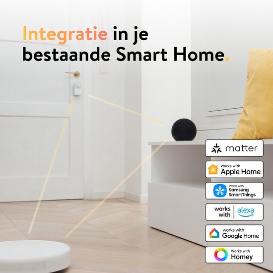 Illustratie van een Nuki-deurslot geïntegreerd in een smart home met Google Home, Alexa, Apple Home en Homey.