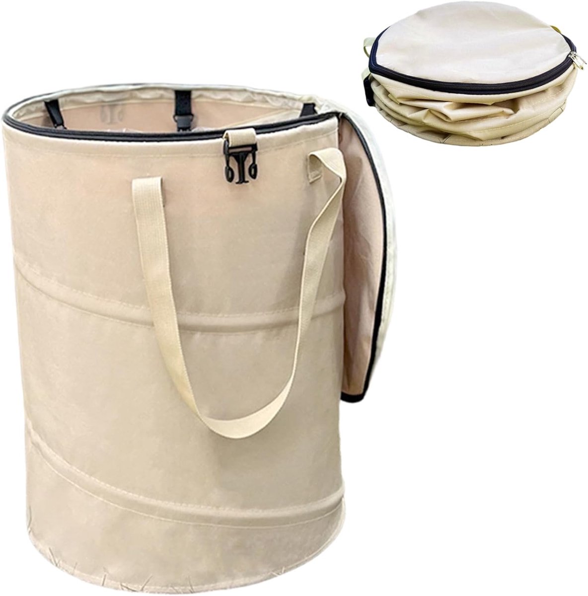 Camping prullenbak 45 x 50 cm 600D opvouwbare prullenbak met deksel met ritssluiting, 6 vuilniszakklemmen, staaldraadstructuur en handvat voor camper, picknick, barbecue, outdoor camping