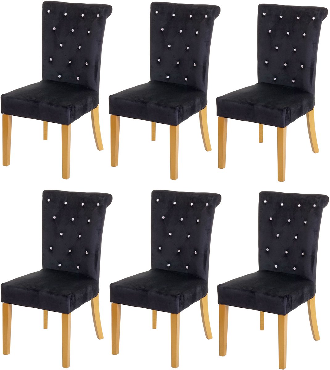 MCW Set van 6 eetkamerstoel MCW-D22, stoel keukenstoel, noppenfluweel ~ zwart, goudkleurige poten
