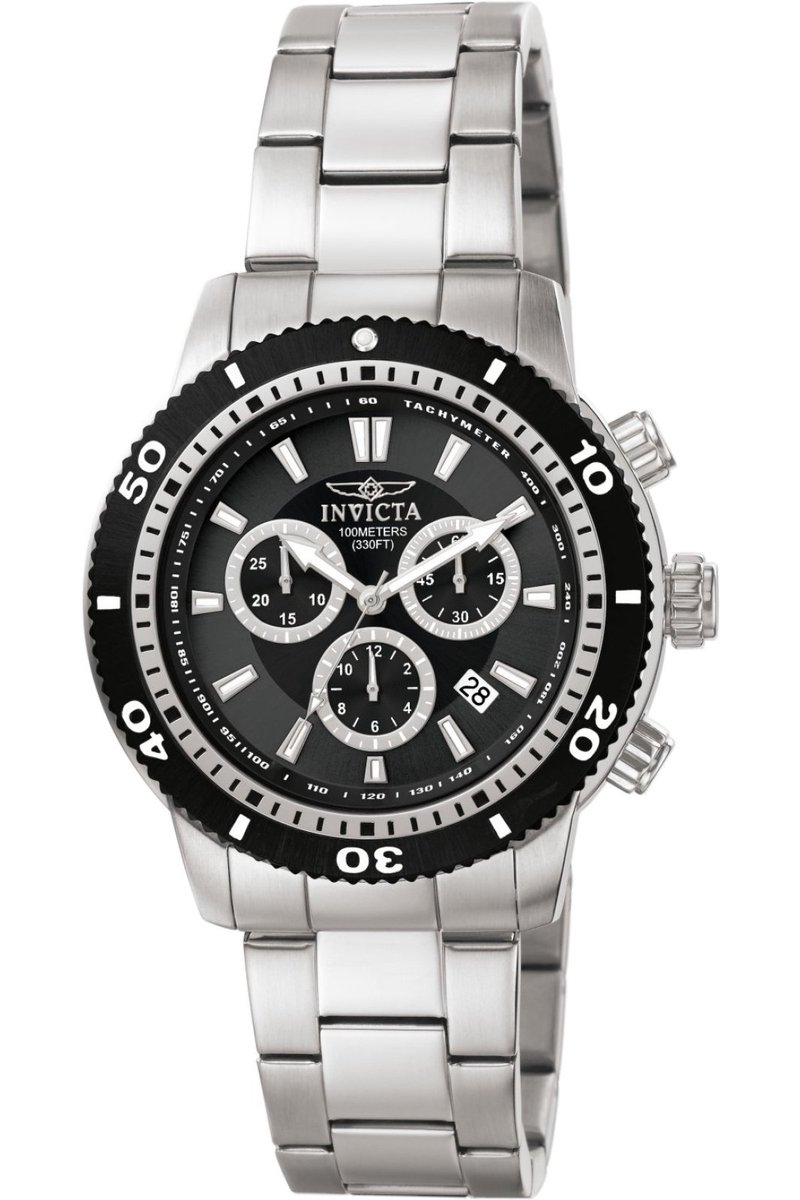 Invicta Specialty 1203 Heren Horloge - Waterdicht - Analoog - Quartz Uurwerk - Roestvrij Staal met zwarte Wijzerplaat - 45mm