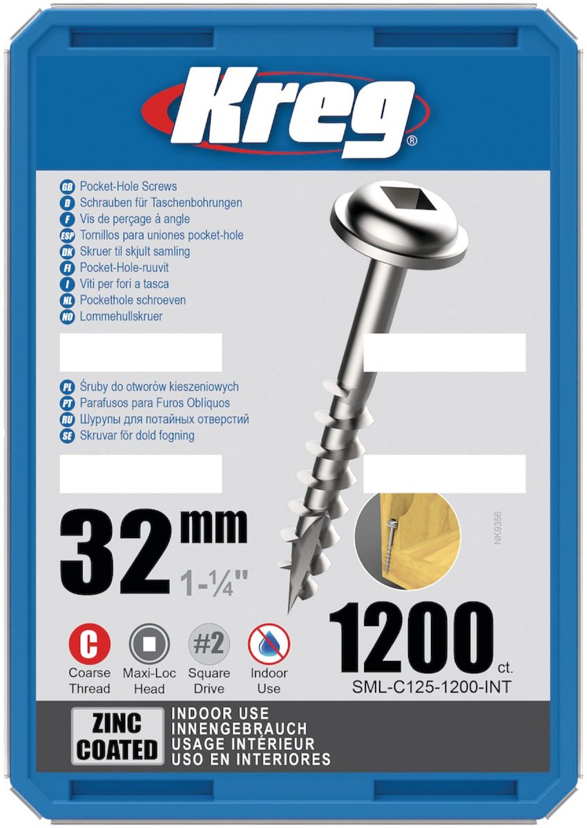 Kreg SML-C125-1200 Zakkgatschroeven 4,0 x 32 mm 1200 st. Grove draad Maxi-Loc verzinkt voor hout