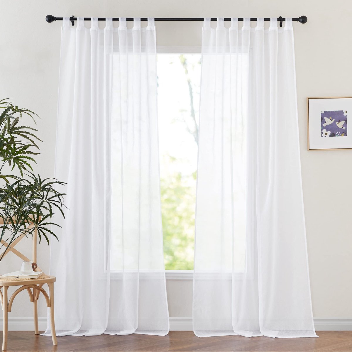 Ibenzoa Grote set van 2 linnenlook voile gordijnen met lussen voor moderne woonkamers wit