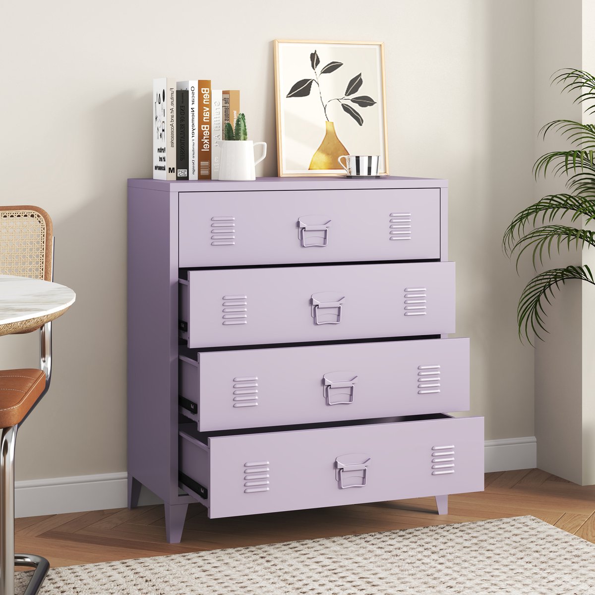 en.casa Ladekast Hämeenlinna commode met lades 92x80x40 cm lichtpaars [en.casa]