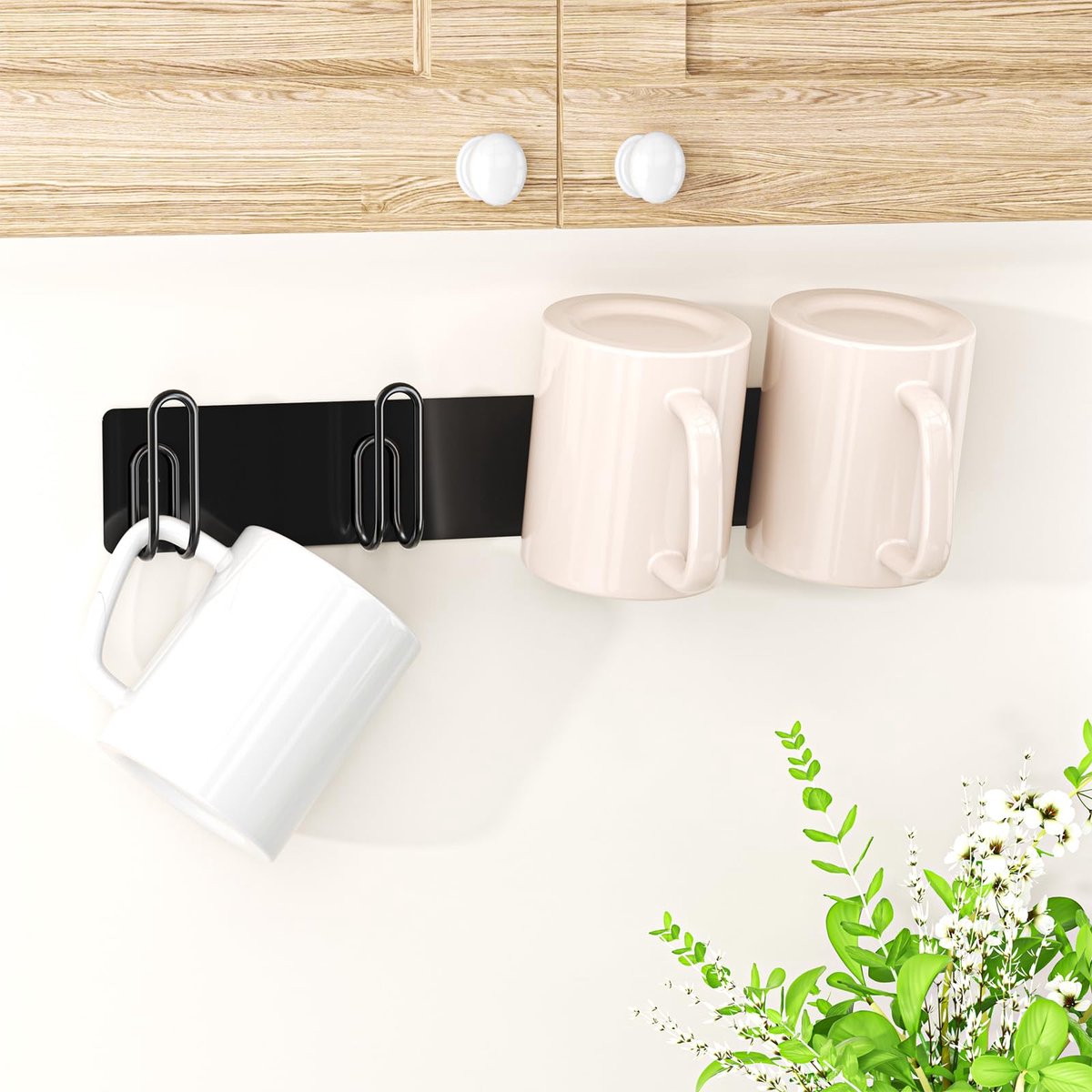 Ibenzoa® Bekerrek met 4 haken voor wandmontage, veelzijdige kopjeshouder voor diverse ruimtes