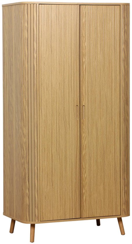 sweeek - Scandinavische kledingkast gegroefd houteffect 2 schuifdeuren 90cm - legacy