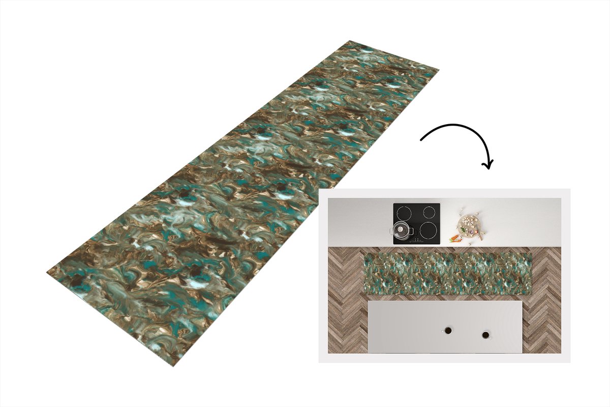 KitchenYeah Keukenloper 200x50 cm - Keukenmat vinyl Luxe - Marmer print - Patronen - Verf - Keukenmatten loper - Keuken vloerkleed tapijt