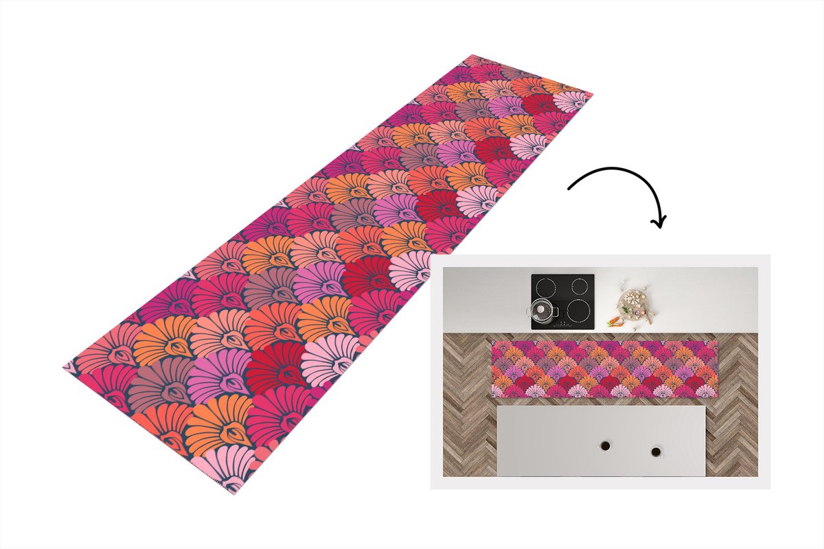 KitchenYeah Keukenloper 240x60 cm - Keukenmat vinyl Patronen - Art Deco - Roze - Bloemen - Keukenmatten loper - Keuken vloerkleed tapijt