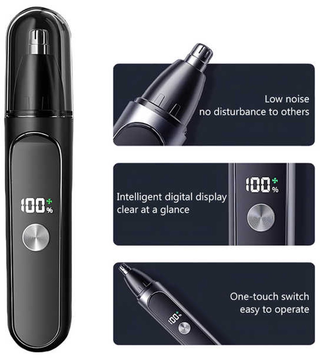 Neushaartrimmer voor mannen en vrouwen - 2025 Neushaartrimmer Clipper Pro - 14.000 RPM motor met LED-display, Type C oplaadbare oorhaartrimmer met dubbelzijdige messen, IPX7 waterdicht