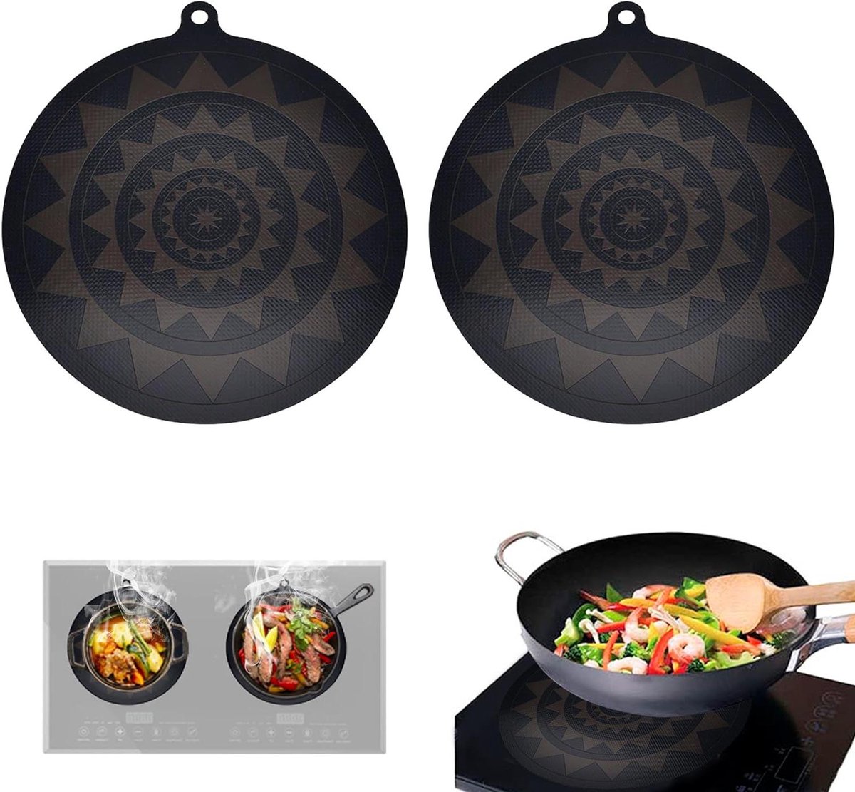 Allecto Plus - Kookplaatbeschermingsmat - Krasbeschermer voor Inductie Kookplaat - Multifunctionele Siliconen Mat - Antislip - Rond - Set van 2 Stuks - 24 cm