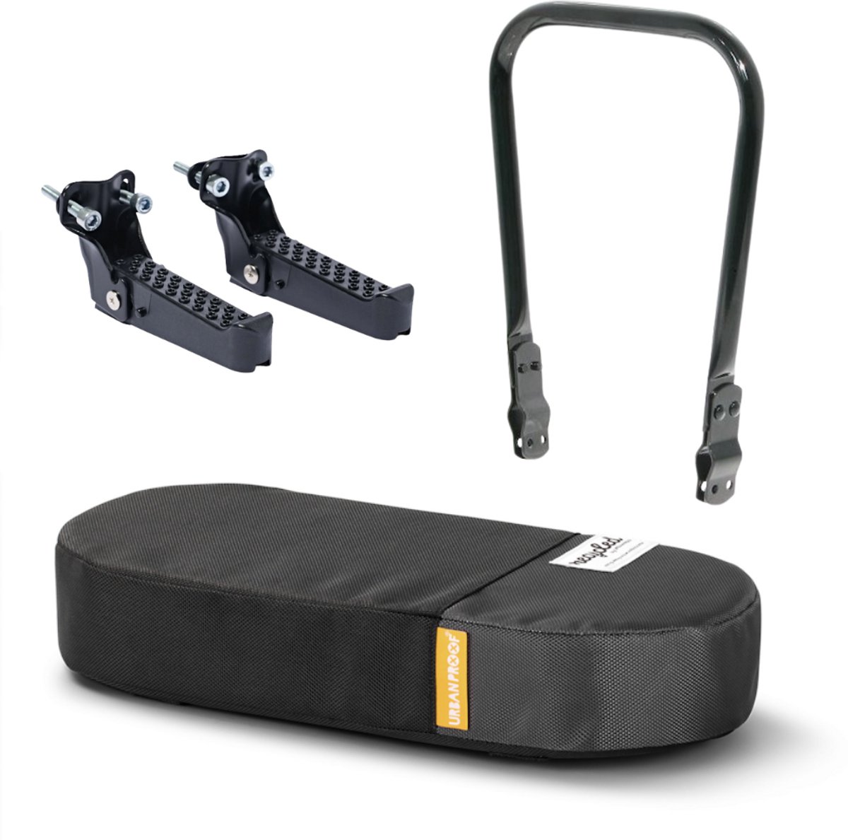Urban Proof Bagagedragerkussen – Velo Rugsteun – Velo Inklapbare Voetsteunen – Complete Set voor Kind Achterop Fiets – Inclusief Bevestigingsmateriaal