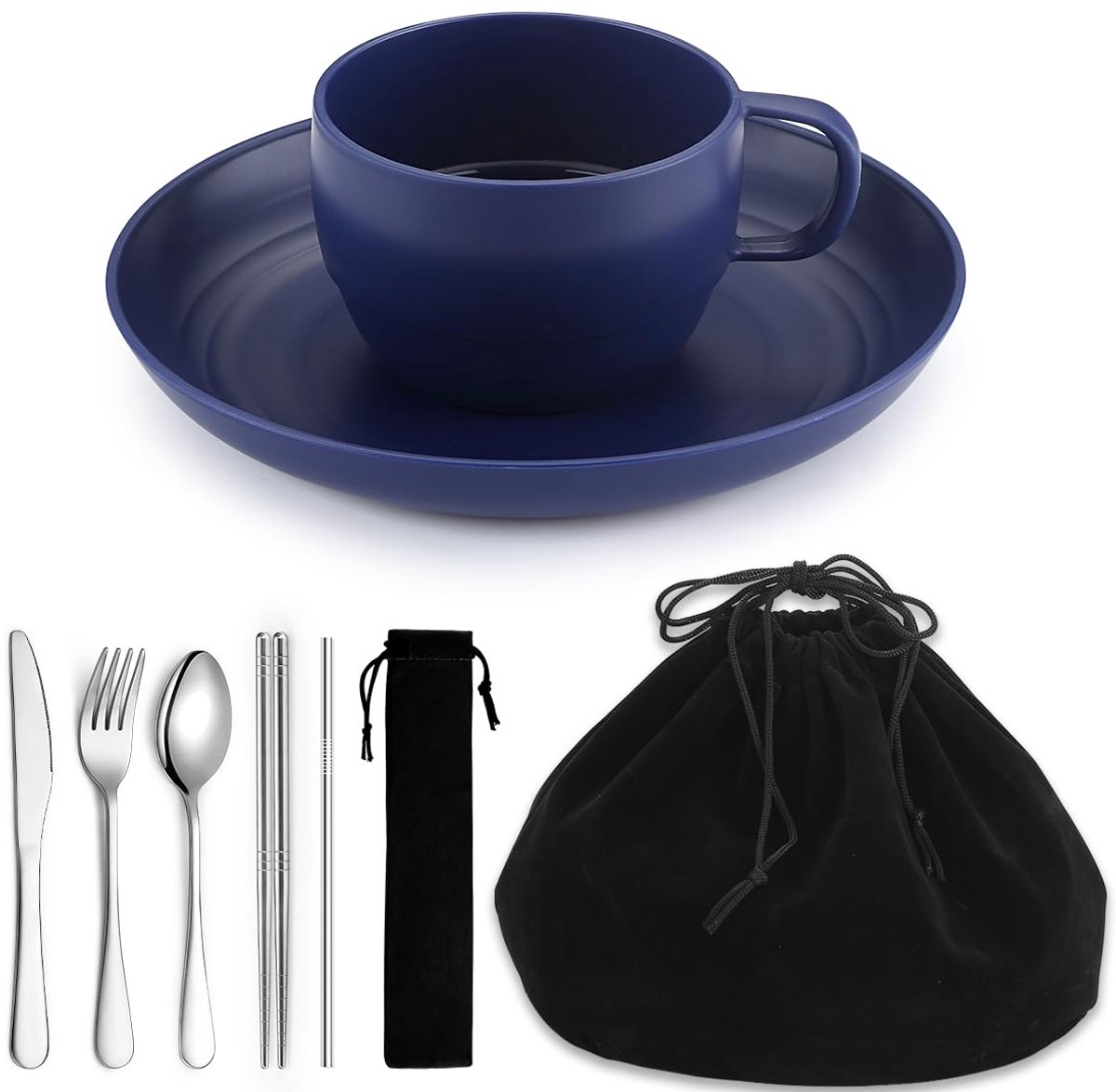Ibenzoa® Complete Reisbestekset met Borden, Kommen en Koffiemok voor Camping en Outdoor Avonturen