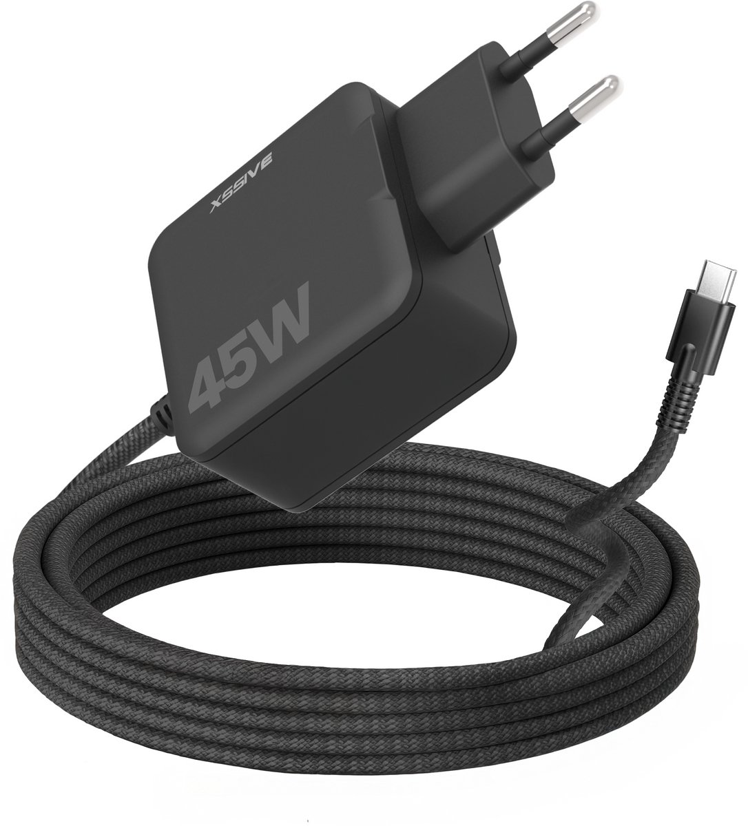 Xssive 45W Laptop Oplader USB C - Universele Snellader - 3.3V t/m 21V - Geïntegreerde USB-C Kabel 1,8 Meter