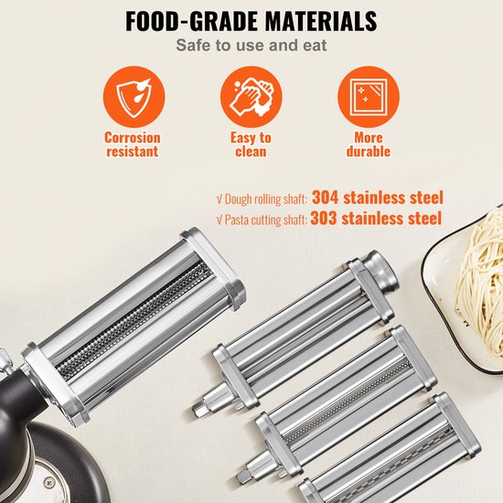 3-delig Pasta Accessoires voor Keukenmachine - Roestvrijstalen Set met Nudelbladrol, Spaghetti- en Fettuccine Snijder - 8-Voudig Verstelbare Dikteknop — afbeelding 5