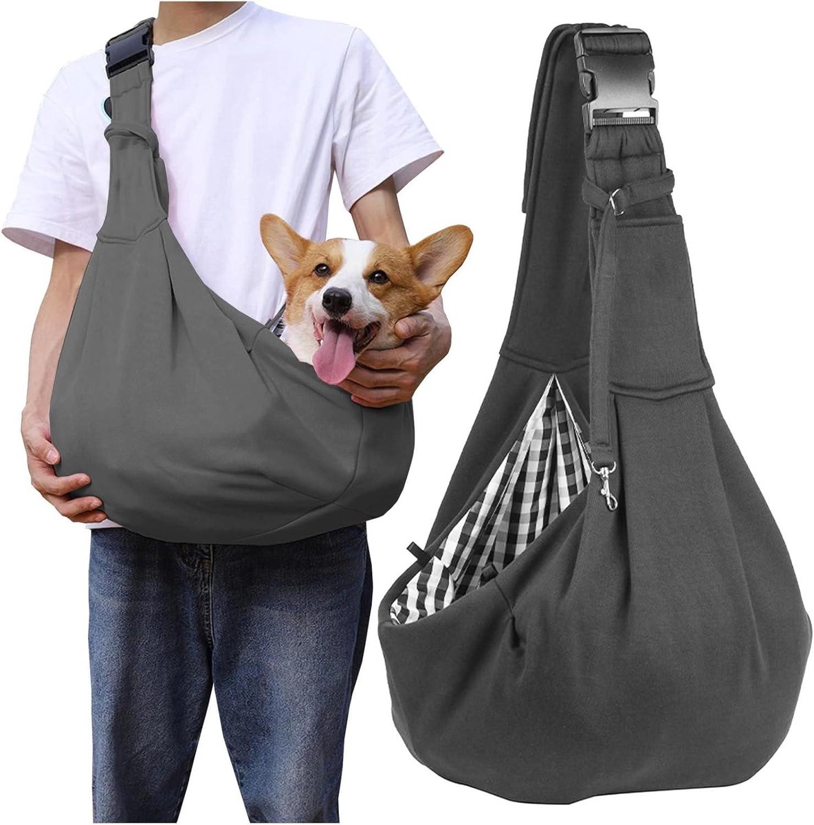 Small Dog Carrier Bag up to 8 kg - Shoulder Bag for Hiking - Grey