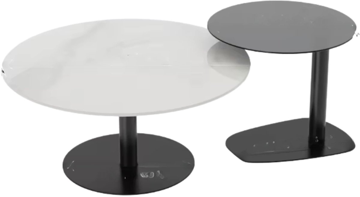 Bolt Edge Terino Salontafel - Set van 2 - Gesinterde Steen met Glas - Marmer look Wit