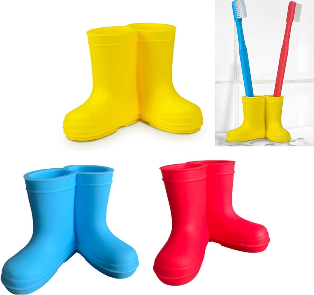 Ibenzoa® Leuke Regenlaarsjes Tandenborstelhouder voor Kinderen - 3 Stuks Set