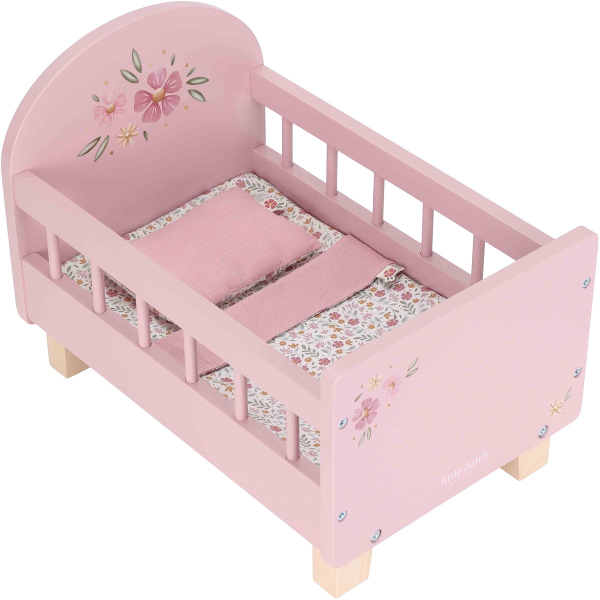 Little Dutch Poppenbed – Soft Flowers – Roze Hout — afbeelding 9