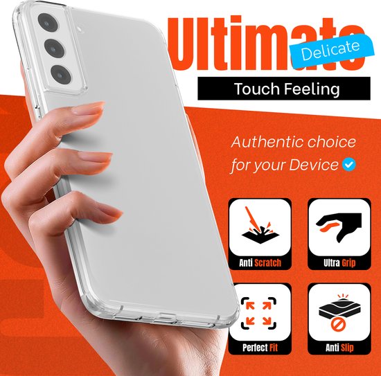 Coque transparente pour Samsung S22, avec icônes pour anti-rayures, ultra-grip, ajustement parfait et anti-glisse.