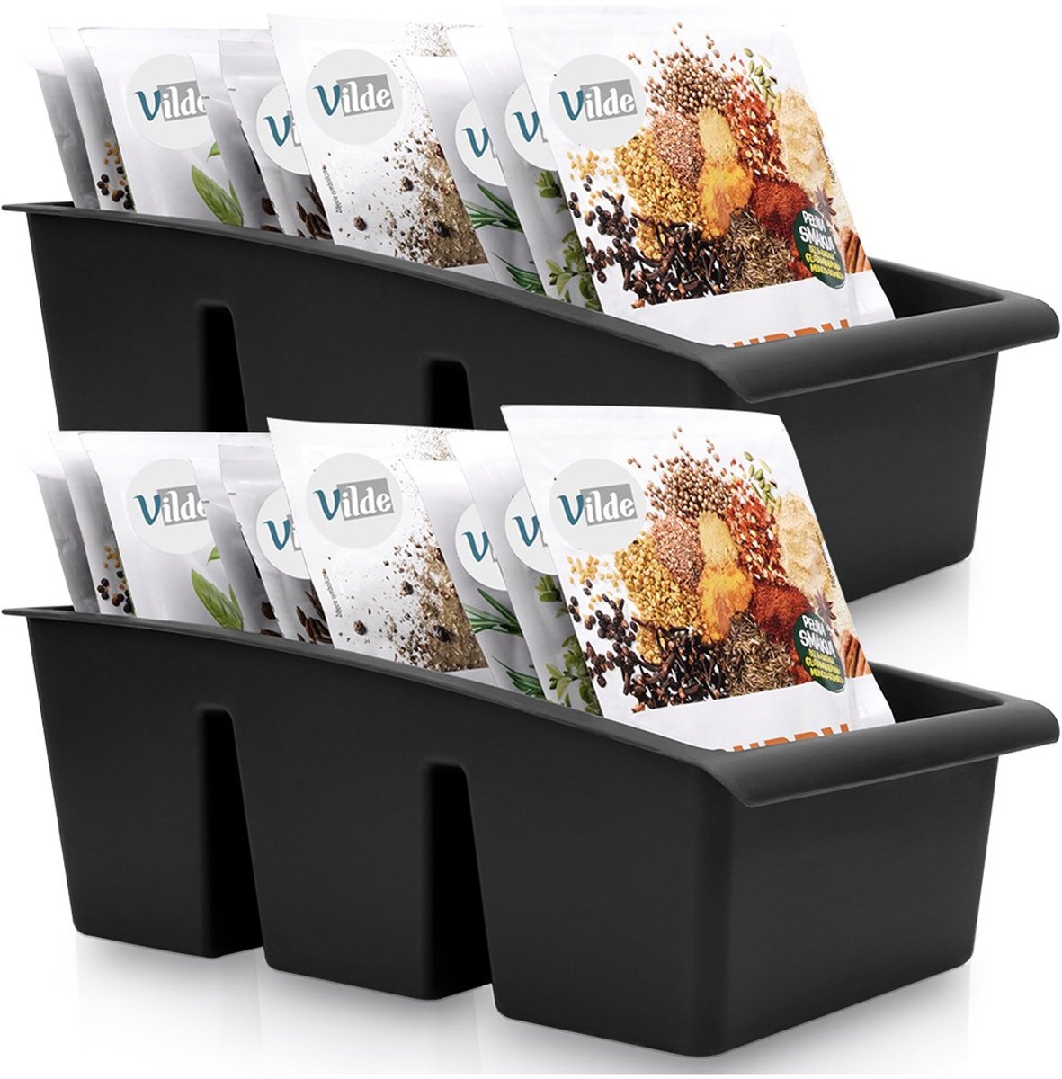 Kruidenrek Zwart 25x15x9 cm 2 stuks - Kruidenorganisator - Kruidendoos - Kruidenpotjes Staand - Kruiden Organisator