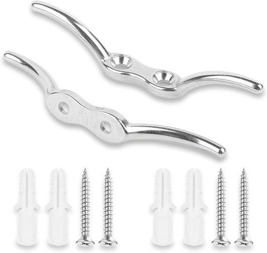 3.2 Inch Silver Flag Pole Halyard Rope Cleat Hook - 316 Stainless Steel, Marine Grade, 2Pcs With Screws - View #3