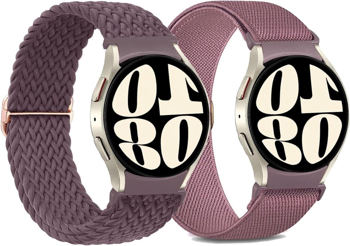 Allecto Premium - Elastisch Geweven Horlogebandje - Compatibel met Samsung Galaxy Watch - Nylon Vervangingsband - 40 mm, 44 mm, 43 mm, 47 mm, 42 mm, 46 mm - 2 Stuks