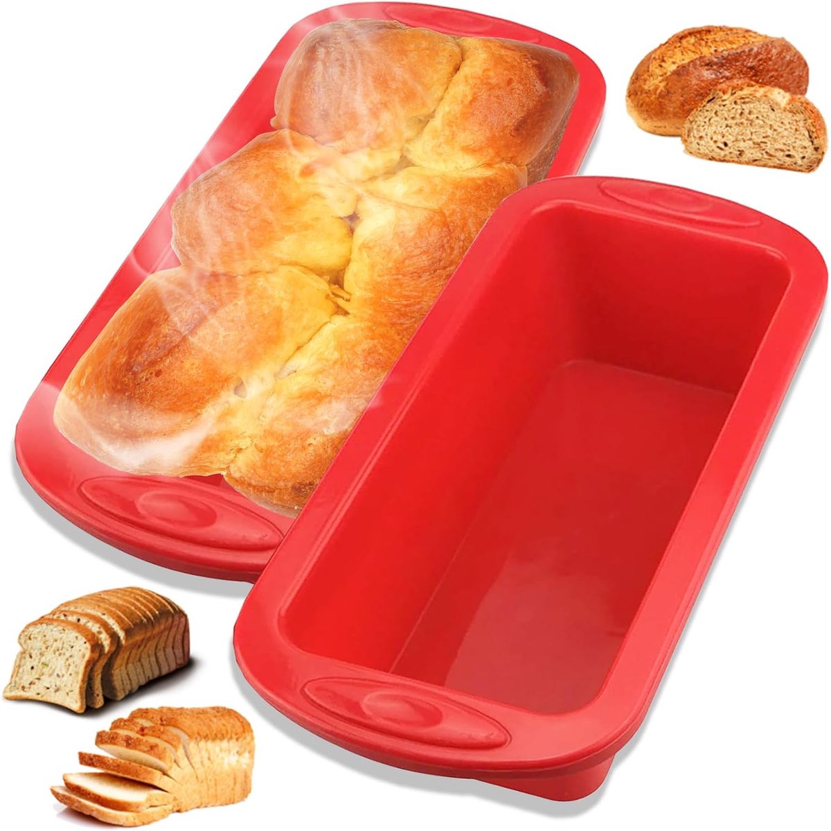 2 Siliconen Broodbakvormen Rood - Voor 650g Brood & Cake, Anti-Aanbak, Flexibel & Hittebestendig