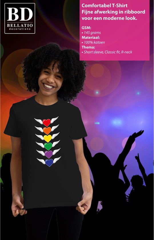 T-shirt Gay Pride Bellatio Decorations pour femme - fierté - noir - cœurs - LGBT M