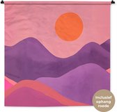 Wandkleed 150x150 cm - Wanddoek Zon - Heuvels - Paars - Abstract - Wandtapijt - Wandkleden
