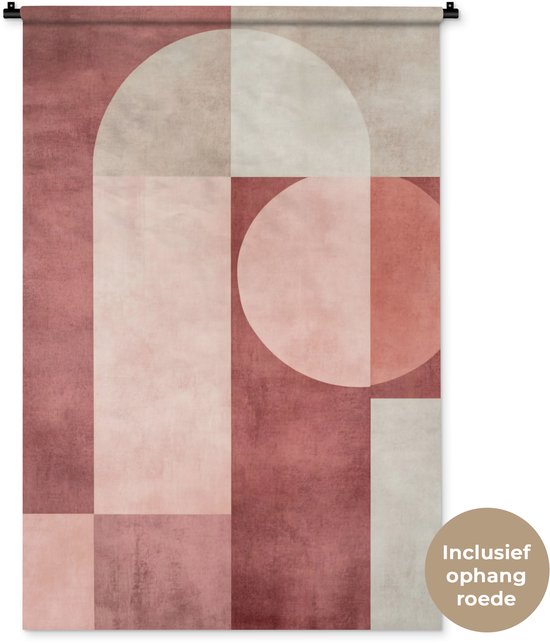 Wandkleed 90x135 cm - Wanddoek Figuren - Abstract - Roze - Wandtapijt - Wandkleden