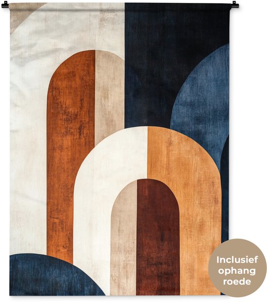 Wandkleed 120x160 cm - Wanddoek Abstract - Vormen - Donkerblauw - Wandtapijt - Wandkleden