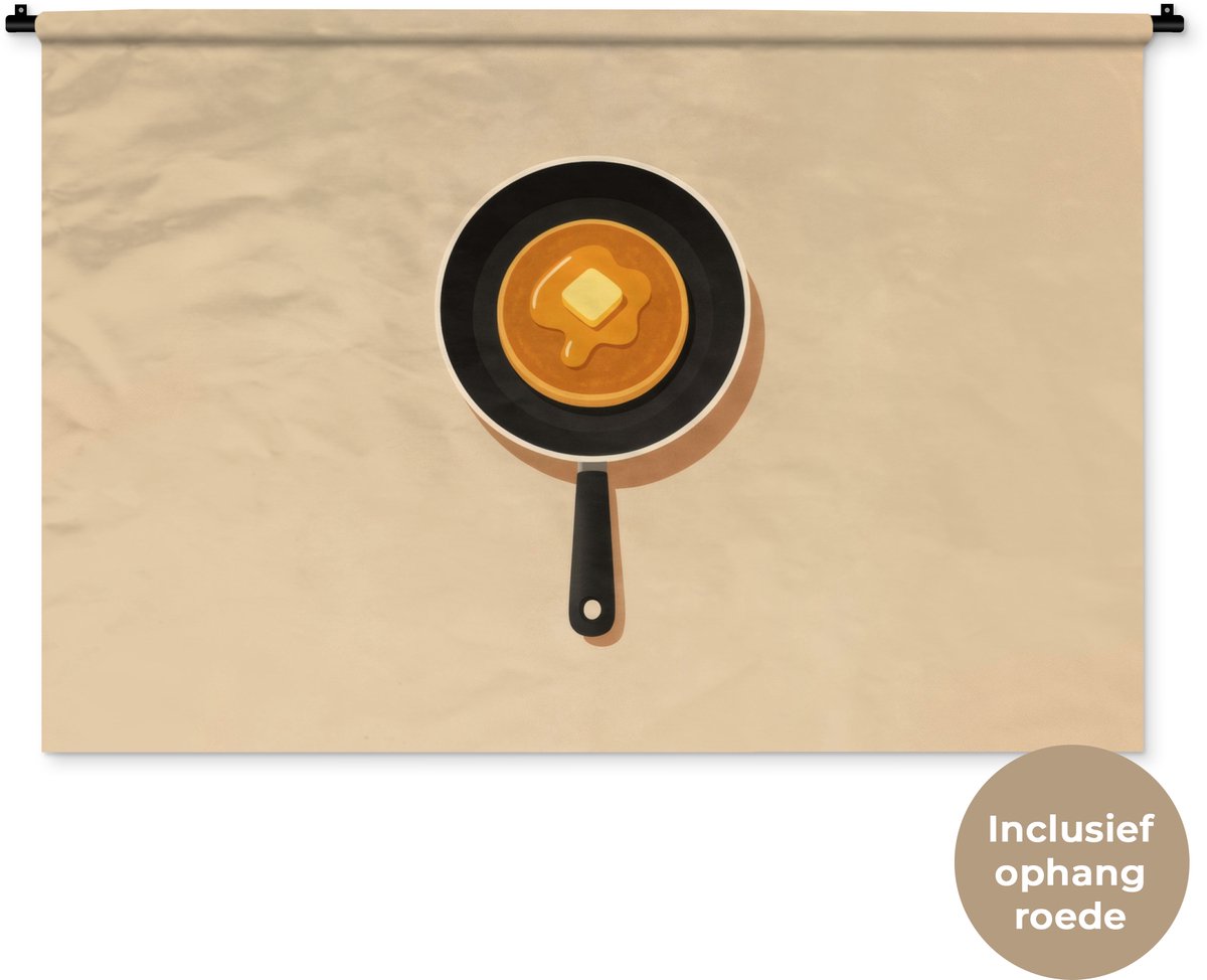 Wandkleed 120x80 cm - Wanddoek Pannenkoek - Koekenpan - Boter - Minimalistisch - Wandtapij