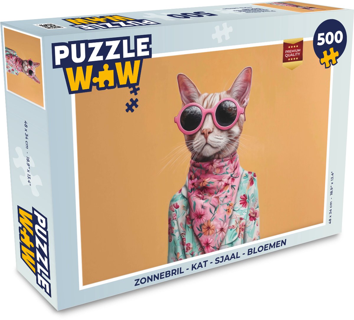 Puzzel Zonnebril - Kat - Sjaal - Bloemen - Legpuzzel - Puzzel 500 stukjes